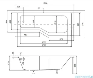Besco Integra 170x75cm Wanna asymetryczna Prawa + parawan 3-skrzydłowy (#WAI-170-PP3) - Wanny - miniaturka - grafika 3