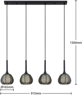 LUCANDE Lucande Tetira lampa wisząca, 4-pkt. długa, czarna - Lampy sufitowe - miniaturka - grafika 5