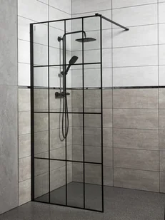 Kerra Ścianka prysznicowa WALK IN 90x200 cm / 8 mm, szprosy czarny mat Techno 90 - Ścianki i drzwi prysznicowe - miniaturka - grafika 3