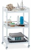 Wózki serwisowe - Relaxdays wózek do serwowania z bambusa, 3 półki, kółka obracane o 360°, drążki ze stali nierdzewnej, wózek kuchenny, wys. x szer. x gł.: 76 x 46 x 38 cm, biały - miniaturka - grafika 1