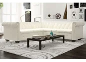 Narożniki - vidaXL Sofa Chesterfield pięcioosobowa biała sztuczna skóra 243613 - miniaturka - grafika 1