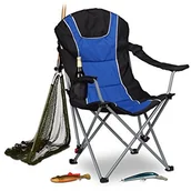 Meble turystyczne - Relaxdays składane krzesło kempingowe, wyściełane oparcie z regulacją, składane krzesło wędkarskie, wys. x szer. x gł.: 108 x 90 x 72 cm, niebiesko-czarne. 10021010 - miniaturka - grafika 1