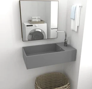 vidaXL Ścienna umywalka z otworem przelewowym, ceramika, jasnoszara - Umywalki - miniaturka - grafika 2