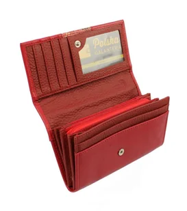 PolskaGalanteria.pl Portfel Damski PolskaGalanteria Długi Suwak Płaski Skóra Naturalna Czerwony z Wstawką Mozajka D14 - Portfele - miniaturka - grafika 4
