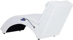 vidaXL Szezlong masujący z poduszką, biały, sztuczna skóra - Szezlongi - miniaturka - grafika 5