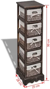 vidaXL Szafka drewniana, brąz, pojedyncza, z wiklinowymi koszami (x5) - Komody - miniaturka - grafika 8