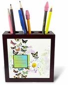 Pojemniki biurowe - 3dRose 3dRose ph_239563_1 15 cm"Ładne motyle i stokrotki kwiat/Dzień Pracowników Administracyjnych" Uchwyt na długopisy do płytek ph_239563_1 - miniaturka - grafika 1