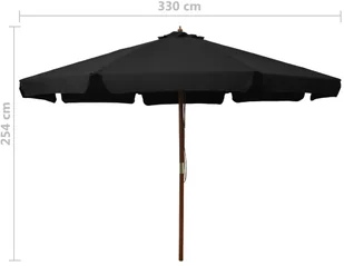 vidaXL Parasol ogrodowy na drewnianym słupku, 330 cm, czarny vidaXL - Parasole ogrodowe - miniaturka - grafika 5