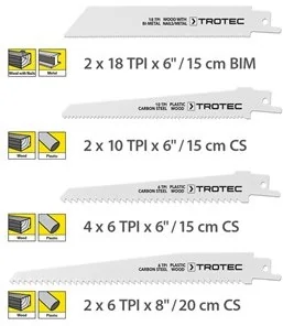 TROTEC Zestaw brzeszczotów do piły szablastej drewno/metal/plastik, 10-częściowy - Brzeszczoty - miniaturka - grafika 3