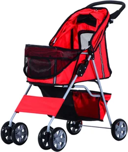 PawHut WÓZEK SPACEROWY DLA PSA KOTA TRANSPORTER czerwony - Sprzęt podróżny i transportery dla psów - miniaturka - grafika 4