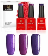 Lakiery hybrydowe - BLUESKY Bluesky Żel Polish, zestaw lakierów do paznokci, purpurowy. Purple Grape 80551, Lilac Sparkle A064, Violette Sparkle 80543. 3 x 5 ml liliowy (utwardzanie pod lampą UV/LED) opakowanie (x) - miniaturka - grafika 1