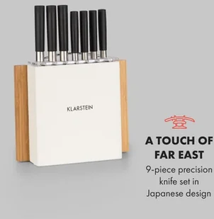 Klarstein Klarstein Kitano Plus 9-częściowy zestaw noży blok nożowy bambusowa deska do krojenia kolor biały KG10-Kitano Plus - Noże kuchenne - miniaturka - grafika 3