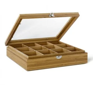 Bredemeijer pojemnik na herbatę w torebkach, z 12 przegródkami i przezroczystym okienkiem w pokrywce, z jasnego drewna bambusowego TB012BN - Pojemniki kuchenne - miniaturka - grafika 2