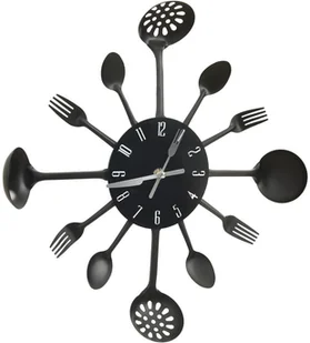 VidaXL Lumarko Zegar ścienny z łyżek i widelców, czarny, 40 cm, aluminium 325163 VidaXL - Zegary - miniaturka - grafika 3