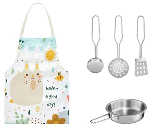 Mamabrum Biała drewniana kuchnia z fartuszkiem, akcesoriami i lampą LED WOODEN KITCHEN 133 - Zabawki AGD - miniaturka - grafika 4