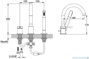 Kohlman Axel Gold bateria wannowa 3-otworowa z obrotową wylewką złoty połysk QB241AGD | - Baterie wannowe i prysznicowe - miniaturka - grafika 2