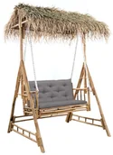 Huśtawki - vidaXL 2-os huśtawka ogrodowa bambus i liście palmy poduszka 202cm 3063934 - miniaturka - grafika 1