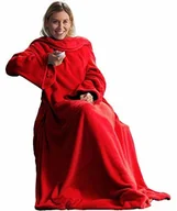 Koce - CelinaTex miękki koc XL z polaru (mikrofibry), z rękawami i z kieszenią na telefon komórkowy, wymiary 170 x 200 cm + 50 cm (kieszeń na stopy), czerwony 3211 - miniaturka - grafika 1