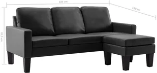 vidaXL 3-osobowa sofa z podnóżkiem, czarna, sztuczna skóra - Narożniki - miniaturka - grafika 7