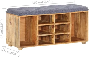vidaXL Ławka do przedpokoju, 100x35x47 cm, lite drewno mango vidaXL - Ławki do przedpokoju - miniaturka - grafika 6