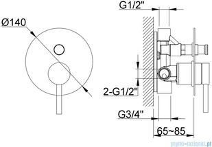 Kohlman Axel Gold bateria podtynkowa wannowo-prysznicowa z dwoma wyjściami złoty połysk QW210AGD | - Baterie wannowe i prysznicowe - miniaturka - grafika 2