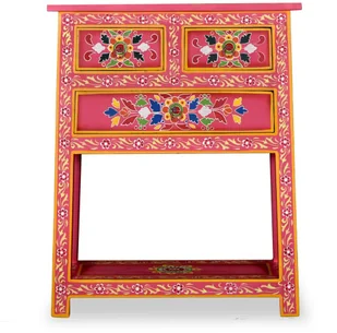 vidaXL Szafka z szufladami, drewno mango, różowa, ręcznie malowana - Komody - miniaturka - grafika 4