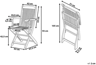 Beliani Zestaw 2 krzeseł ogrodowych drewnianych z poduchami MAUI - Fotele i krzesła ogrodowe - miniaturka - grafika 3