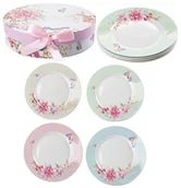 Talerze - London Boutique Po jednej stronie talerzyk deserowy 17,8 cm z porcelany z szerokim brzegiem Shabby Chic Vintage ptak motyl Floral zestaw 4 W eleganckim pudełku na prezent, 18 cm - miniaturka - grafika 1