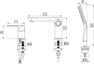 Kuchinox Bateria wannowa 3-otw. czarna DIMA BQD 713D - Baterie wannowe i prysznicowe - miniaturka - grafika 4