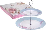 Tace i patery - London Boutique Etażerka/stojak na ciasto, 2 półek, porcelana, wzór: ptak, róży i motyl, w eleganckim pudełku na prezent - miniaturka - grafika 1