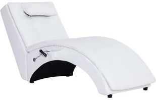 vidaXL Szezlong masujący z poduszką, biały, sztuczna skóra - Szezlongi - miniaturka - grafika 2
