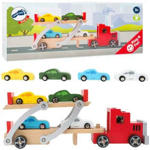 Ciężarówka Laweta + 4 Autka Samochodziki Drewniane - Samochody i pojazdy dla dzieci - miniaturka - grafika 2