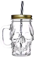 Szklanki - Puckator Puck atorwastatyną jar29 pojemników szklanych trupia czaszka z pokrywką ze słomy i Metallic przezroczysty/czarny/biały/złoty 11 x 9 x 14 cm JAR29 - miniaturka - grafika 1