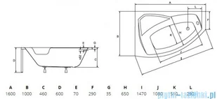 Besco Rima 160x100cm wanna asymetryczna prawa + obudowa + syfon (#WAR-160-NP/OAR-160-P/L/19975) - Wanny - miniaturka - grafika 2