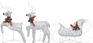vidaXL Renifery z saniami, dekoracja do ogrodu, 60 diod LED, srebrne - Oświetlenie świąteczne - miniaturka - grafika 2