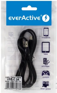 everActive Kabel przewód pleciony USB USB-C Typ-C everActive CBB-1CB 100cm z obsługą szybkiego ładowania do 3A czarny CBB-1CB - Kable USB - miniaturka - grafika 3