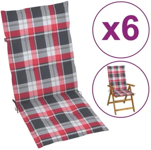 vidaXL Poduszki na krzesła, 6 szt., czerwona krata, 120x50x4 cm - Poduszki ogrodowe - miniaturka - grafika 2