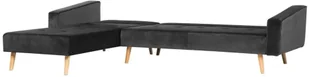 Beliani Beliani Sofa narożna prawostronna welur czarna rozkładana VADSO - Narożniki - miniaturka - grafika 5