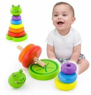 VIGA Piramidka edukacyjna żabka MS_2227 - Układanki dla dzieci - miniaturka - grafika 7