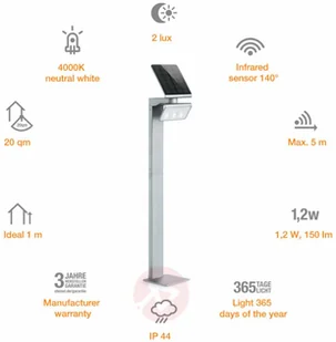 Steinel Lampa solarna LED XSolar Stand, srebrna - Lampy ogrodowe - miniaturka - grafika 5