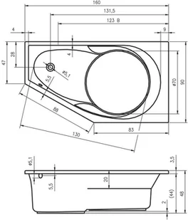 Riho Yukon wanna asymetryczna 160x90cm z hydromasażem Flow lewa BA35005F1GF1003 - Wanny z hydromasażem - miniaturka - grafika 2