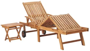 vidaXL Leżak ze stolikiem i poduszką, lite drewno tekowe 3063035 - Leżaki ogrodowe - miniaturka - grafika 4