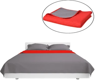 vidaXL Dwustronna, pikowana narzuta na łóżko 220x240 cm, czerwona i szara - Narzuty - miniaturka - grafika 2