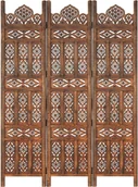 Parawany - vidaXL vidaXL Parawan 3-panelowy, rzeźbiony, brązowy 120x165 cm, drewno mango - miniaturka - grafika 1