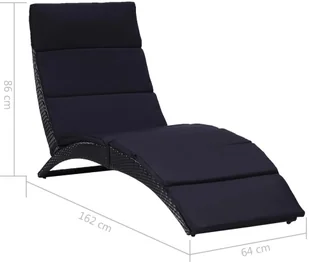 vidaXL Leżak z poduszką, polirattanowy, czarny - Leżaki ogrodowe - miniaturka - grafika 7