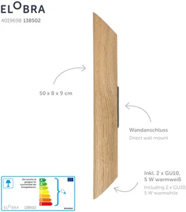ELOBRA Kinkiet LED Colombia, dąb naturalny - Lampy ścienne - miniaturka - grafika 2