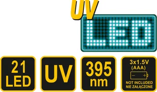 VOREL Latarka Latarka UV 21 LED 3 x 1,5V + okulary 82756 - Latarki - miniaturka - grafika 6