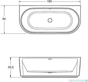 Riho Desire Back2wall LED wanna wolnostojąca przyścienna 180x84cm BD0700500K00133 - Wanny - miniaturka - grafika 3