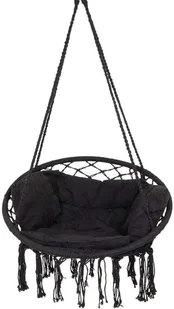 ROYOKAMP Hamak ażurowy fotel wiszący 80x60cm luxe z poduszką czarny vic-24068-0 - Hamaki - miniaturka - grafika 5