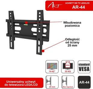 Art UCHWYT DO TV LCD/LED 14-42" 35KG AR-44 bez regulacji 2,5cm AR-44 - Uchwyty do telewizora - miniaturka - grafika 2